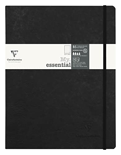 Clairefontaine 794431C - Notizbuch My.Essential Age Bag, Format B5 (19x25 cm), mit Fadenbindung, 96 Blatt nummeriert, dot/punktkariert, Papier elfenbein 90g, Schwarz, 1 Stück von Clairefontaine