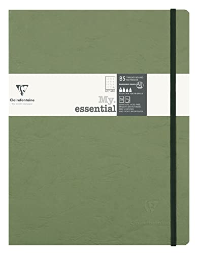Clairefontaine 794433C - Notizbuch My.Essential Age Bag, Format B5 (19x25 cm), mit Fadenbindung, 96 Blatt nummeriert, dot/punktkariert, Papier elfenbein 90g, Grün, 1 Stück von Clairefontaine