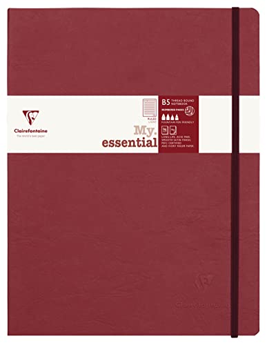 Clairefontaine 794462C - Notizbuch My.Essential Age Bag, Format B5 (19x25 cm), mit Fadenbindung, 96 Blatt nummeriert, liniert, Papier elfenbein 90g, Bordeaux, 1 Stück von Clairefontaine