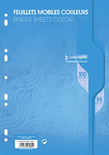 Clairefontaine 7962C - Packung mit 50 Blatt Ringbucheinlagen Calligraphe, DIN A4 21x29,7 cm, französische Lineatur, 80g, Blau, 1 Pack von Calligraphe