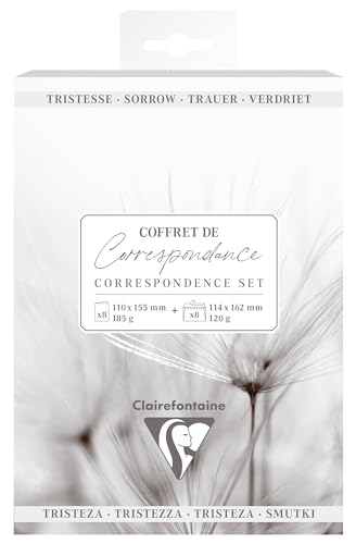 Clairefontaine 81003C – Ein Set mit passenden Beileidsmotiven – 8 Doppelkarten 11 x 15,5 cm 185 g/m² + 8 Umschläge Pollen C6 (11,4 x 16,2 cm) 120 g m/², Farbe: Stahlgrau von Clairefontaine