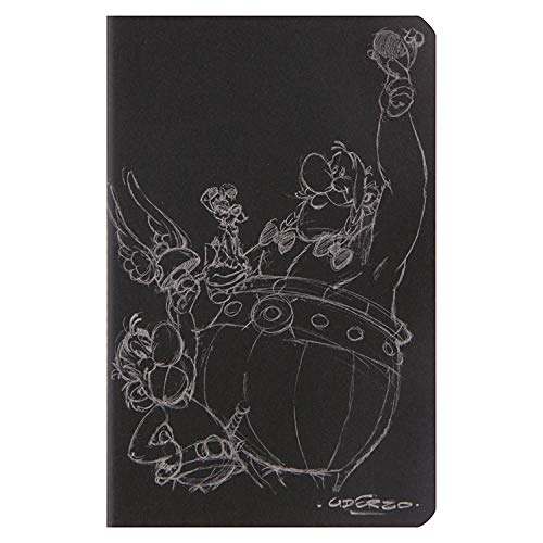 Clairefontaine 812996C - Notizheft mit Fadenbindung ''Asterix 3'' Format 11x17 cm, 90g, 32 Blatt liniert, elfenbein, Einband aus schwarzem Karton 270g und mit Skizzenmotiv, Motive sortiert, 1 Stück von Clairefontaine