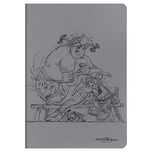 Clairefontaine 812997C - Notizhheft mit Fadenbindung ''Asterix 3'' Format A5 (14,8x21 cm), 32 Blatt liniert 90g elfenbein, Einband aus grauem Mayapapier 270g und mit Skizzenmotiv, 1 Stück von Clairefontaine