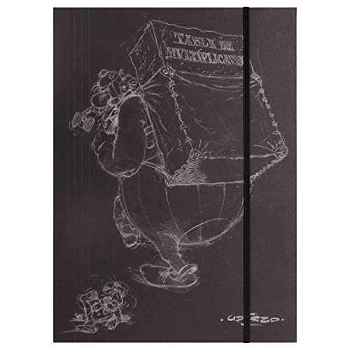 Clairefontaine 813010C - Sammelmappe mit Gummizug und 3 Klappen, DIN A4+, 24x32 cm ''Asterix 3', aus schwarzem Karton 270g, mit Skizzenmotiv, 1 Stück von Clairefontaine