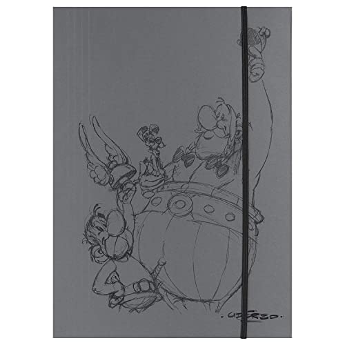 Clairefontaine 813011C - Sammelmappe mit Gummizug und 3 Klappen, DIN A4+, 24x32 cm ''Asterix und Obelix', aus grauem Mayapapier 270g, mit Skizzenmotiv, 1 Stück von Clairefontaine