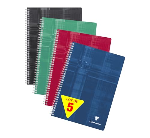 Clairefontaine 8172Cpack 5 Stück Spiralhefte, A4, 21 x 29,7 cm, 224 Seiten, kleine Karos, weißes Papier, 90 g, Umschlag mit Folienkarte, zufällige Farben Clairefontaine 8172Cpack 5 Stück Spiralhefte, A4, 21 x 29,7 cm, 224 Seiten, kleine Karos, weißes Papier, 90 g, Umschlag mit Folienkarte, zufällige Farben von Clairefontaine