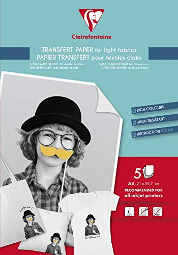 Clairefontaine 84308C Packung mit 5 Bögen Fototransferpapier (für Textilien, DIN A4) 1 Pack transparent von Clairefontaine