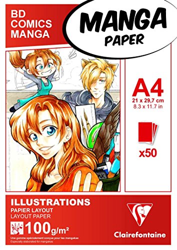 Clairefontaine 94042C Layoutblock (für Manga Comics, ideal für Illustrationen und Multitechniken, DIN A4, 21 x 29,7 cm, 50 Blatt, 100 g, geeignet für Filzmarker mit Alkohol) weiß von Clairefontaine