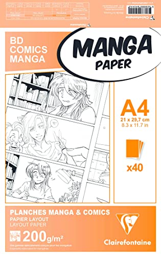 Clairefontaine 94044C Manga Etui BD/Comic (DIN A4, 21 x 29,7 cm, 40 Blatt, 200 g, geeignet für Filzmarker mit Alkohol, Packung mit 40 Bögen) weiß von Clairefontaine