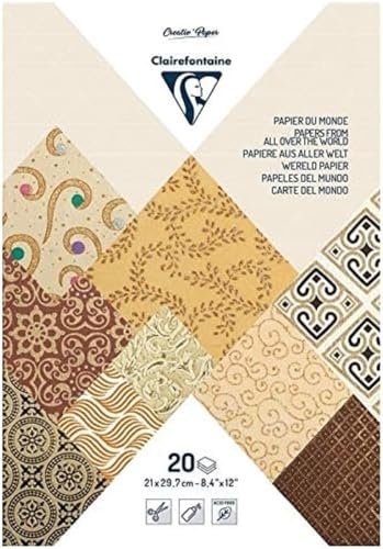 Clairefontaine 95096C Block verleimt mit 20 Bögen Papier aus aller Welt (21 x 29,7 cm, geeignet für Scrapbooking) 1 Pack braun von Clairefontaine