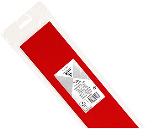 Clairefontaine 95106C - Blisterpackung mit 1 Blatt Krepppapier gefaltet, Qualität 75%, 2,50x0,50m, ideal für Deko und Bastelaktivitäten, Rot, 1 Stück von Clairefontaine