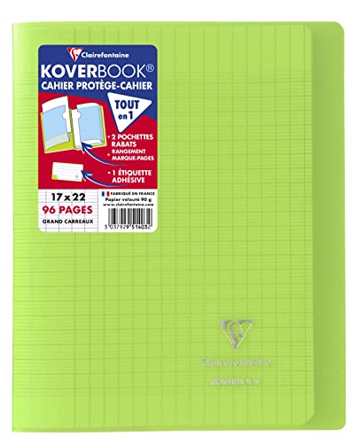 Clairefontaine 951403C - Packung mit 10 Heften Koverbook 17x22 cm, 48 Blatt Französische Lineatur, 90g, Einband PP, Grün, 1 Pack von Clairefontaine