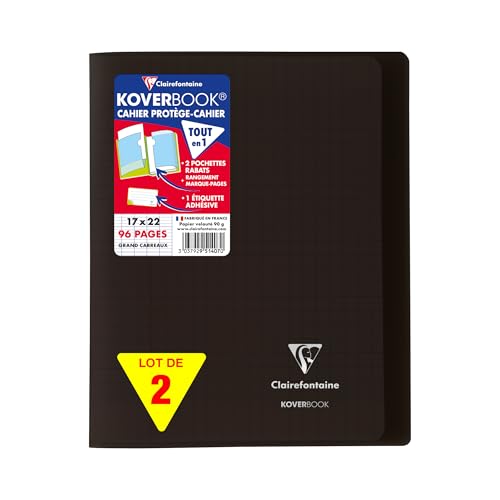 Clairefontaine 951407C Lot de 2 Cahiers Agrafés Koverbook Gris - 17x22 cm - 96 Pages Grands Carreaux - Papier Blanc 90 g - Couverture Polypro von Clairefontaine