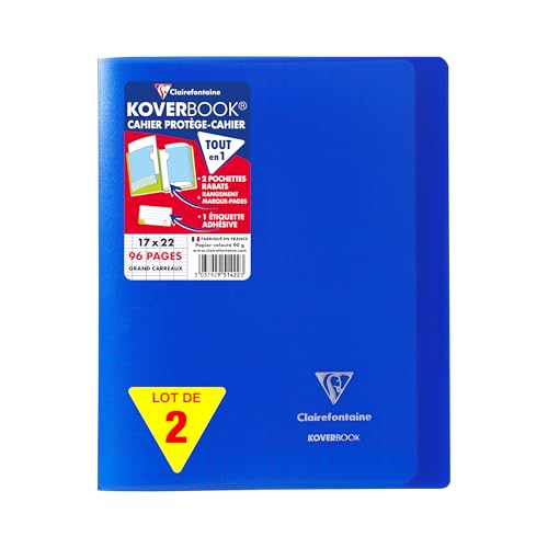 Clairefontaine 951422AMZC Un lot de 2 Cahiers Agrafés Koverbook - 17x22 cm - 96 Pages Grands Carreaux 90 g - Couverture Polypro - Couleur : bleu marine von Clairefontaine