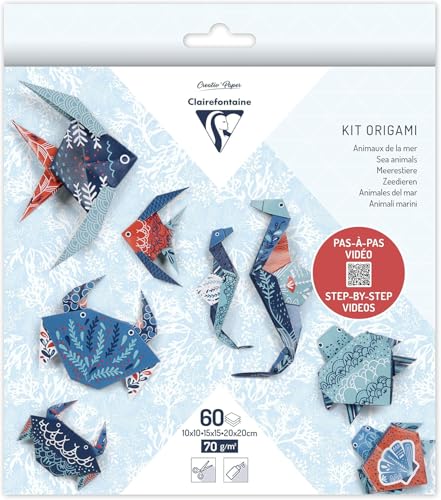 Clairefontaine 95367C - Packung Origami Papier mit 60 Blatt, beidseitig bedruckt, 3 Formate, 10x10 cm, 15x15 cm, 20x20 cm, 70g, Meerestiere, 1 Pack Clairefontaine 95367C - Packung Origami Papier mit 60 Blatt, beidseitig bedruckt, 3 Formate, 10x10 cm, 15x15 cm, 20x20 cm, 70g, Meerestiere, 1 Pack von Clairefontaine