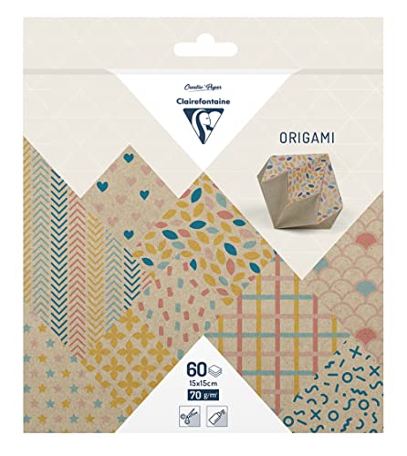 Clairefontaine 95380C - Packung Origami Papier 60 Blatt, 15x15 cm 70g, Krafty color, 1 Pack von Clairefontaine