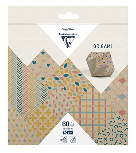 Clairefontaine 95380C - Packung Origami Papier 60 Blatt, 15x15 cm 70g, Krafty color, 1 Pack von Clairefontaine