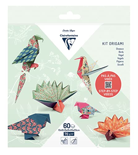 Clairefontaine 95382C - Origami Set mit 60 Blatt 10x10cm - 15x15cm - 20x20cm 70g, Vögel, 1 Set Clairefontaine 95382C - Origami Set mit 60 Blatt 10x10cm - 15x15cm - 20x20cm 70g, Vögel, 1 Set von Clairefontaine