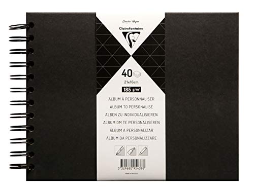Clairefontaine 95438C - Album DIY zum Personalisieren, 40 Blatt schwarz 185g im Format 21x16 cm, fester Umschlag schwarz, 1 Stück von Clairefontaine