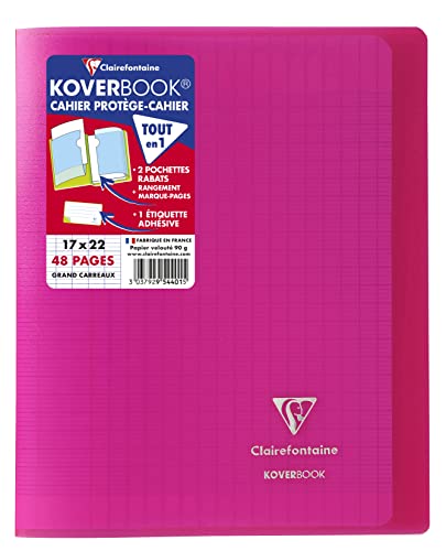 Clairefontaine 954401C - Schulheft / Heft Koverbook 17x22 cm, 48 Blatt 90g, französische Lineatur, geheftet, Einband aus transparentem Polypropylen, 2 Klarsichthüllen, Etikett, farbig sortiert 1 Stück Clairefontaine 954401C - Schulheft / Heft Koverbook 17x22 cm, 48 Blatt 90g, französische Lineatur, geheftet, Einband aus transparentem Polypropylen, 2 Klarsichthüllen, Etikett, farbig sortiert 1 Stück von Clairefontaine