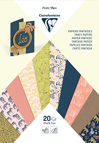 Clairefontaine - Ref 95633C – Multi-Papierblöcke (20 Blatt) – A4 (210 x 297 mm) – geeignet für Kartengestaltung, Basteln und Scrapbooking – Safari-Designs von Clairefontaine