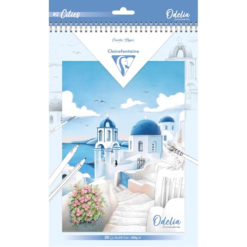 Clairefontaine 95742C - ODELIA, Bloc de coloriage multi-techniques de 20 feuilles A4 250g, Les villes von Clairefontaine