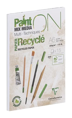 Clairefontaine 960061C - Zeichenblock Malblock PaintON Recycling, DIN A6, kopfseitig geleimt, 15 Blatt, 250g, geeignet für Mixed Media, weiß, 1 Stück Clairefontaine 960061C - Zeichenblock Malblock PaintON Recycling, DIN A6, kopfseitig geleimt, 15 Blatt, 250g, geeignet für Mixed Media, weiß, 1 Stück von Clairefontaine