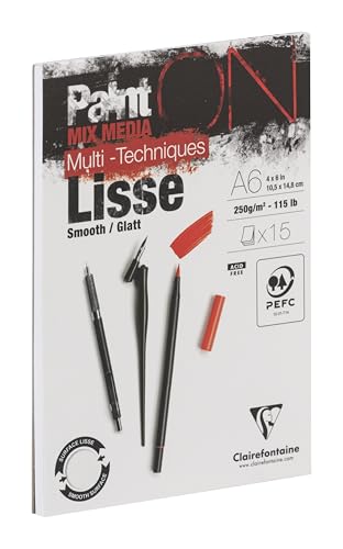 Clairefontaine 960062C - Zeichenblock Malblock PaintON Lisse Glatt, DIN A6, kopfseitig geleimt, 15 Blatt, 250g, geeignet für Mixed Media, weiß, 1 Stück Clairefontaine 960062C - Zeichenblock Malblock PaintON Lisse Glatt, DIN A6, kopfseitig geleimt, 15 Blatt, 250g, geeignet für Mixed Media, weiß, 1 Stück von Clairefontaine