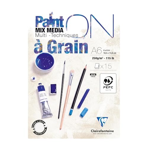Clairefontaine 960063C - Zeichenblock / Malblock PaintON à grain/gekörnt, A6, kopfseitig geleimt, 15 Blatt, 250g, ideal für Mixed Media, weiß, 1 Stück Clairefontaine 960063C - Zeichenblock / Malblock PaintON à grain/gekörnt, A6, kopfseitig geleimt, 15 Blatt, 250g, ideal für Mixed Media, weiß, 1 Stück von Clairefontaine
