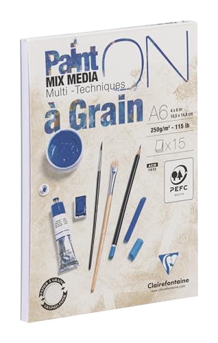 Clairefontaine 960063C - Zeichenblock Malblock PaintON à grain gekörnt, A6, kopfseitig geleimt, 15 Blatt, 250g, geeignet für Mixed Media, weiß, 1 Stück Clairefontaine 960063C - Zeichenblock Malblock PaintON à grain gekörnt, A6, kopfseitig geleimt, 15 Blatt, 250g, geeignet für Mixed Media, weiß, 1 Stück von Clairefontaine