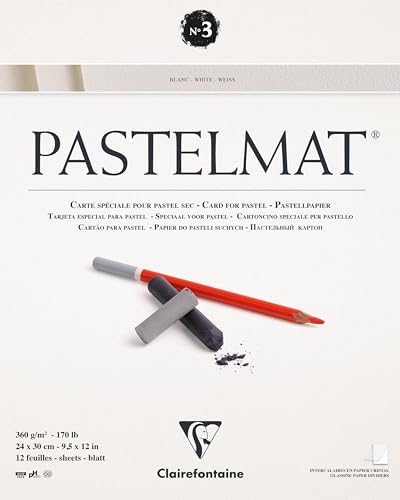 Clairefontaine 96028C Zeichenblock Pastelmat (kopfseitig geleimt, 12 Blatt, 24 x 30 cm, 360 g, mit 4 transparenten Trennblättern, Spezielkarton ideal fur Pastell und Kreide) weiß Clairefontaine 96028C Zeichenblock Pastelmat (kopfseitig geleimt, 12 Blatt, 24 x 30 cm, 360 g, mit 4 transparenten Trennblättern, Spezielkarton ideal fur Pastell und Kreide) weiß von Clairefontaine