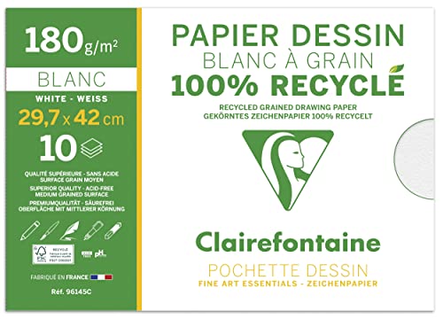 Clairefontaine 96145C - Mappe mit 12 Bogen gekörntes, 100% recyceltes Zeichenpapier, DIN A3 180g weiß, ideal für Kunstunterricht, 1 Stück Clairefontaine 96145C - Mappe mit 12 Bogen gekörntes, 100% recyceltes Zeichenpapier, DIN A3 180g weiß, ideal für Kunstunterricht, 1 Stück von Clairefontaine
