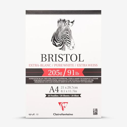 Clairefontaine 96173C Bristolkarton Block, Din A4, 21 x 29.7 cm 205 g, 20 Blatt Packung, weiß von Clairefontaine