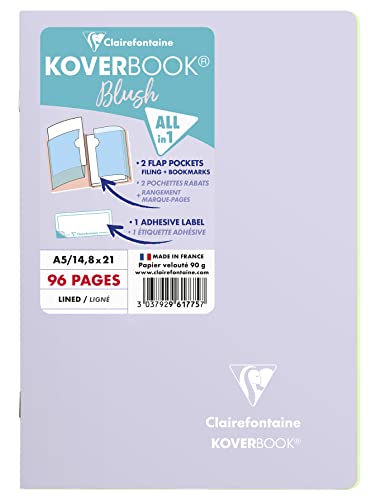 Clairefontaine 961775C Heft Koverbook Blush, DIN A5, 14,8 x 21cm, 48 Blatt, liniert, Umschlag blickdicht, 1 Stück, Lila / Grün von Clairefontaine