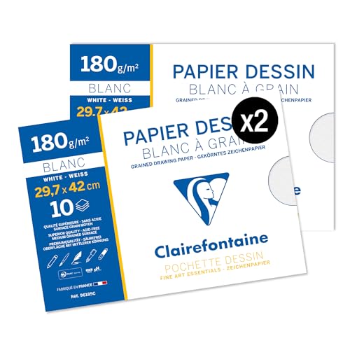 Clairefontaine 96185AMZC - Un lot de 2 Pochettes Dessin Scolaire - 10 Feuilles Papier Dessin Blanc à Grain - A3 29,7x42 cm 180g - Idéal pour les Arts Plastiques von Clairefontaine