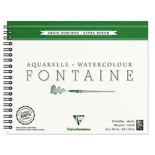 Clairefontaine 96321C Malblock, mit Doppelspirale Aquarellpapier Grobkorn-Torchon, Fontaine/Hadern, 24 x 30 cm, 12 Blatt, 300 g Packung, weiß Clairefontaine 96321C Malblock, mit Doppelspirale Aquarellpapier Grobkorn-Torchon, Fontaine/Hadern, 24 x 30 cm, 12 Blatt, 300 g Packung, weiß von Clairefontaine