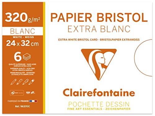 Clairefontaine 96370C Bristolkarton, Mappe, 24 x 32 cm, 320 g, 6 Blatt, weiß von Clairefontaine
