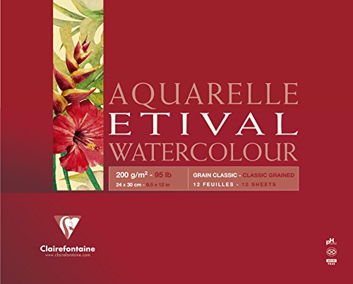 Clairefontaine 96379C Aquarellblock Etival (matt, 200g, für alle Nasstechniken geeignet, 4-seitig verleimt, 10 Blatt, 30 x 40 cm, ideal für Anfänger, säurefrei) weiß von Clairefontaine
