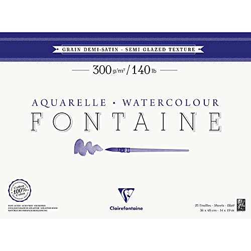 Clairefontaine 96408C Malblock, 4-seitig verleimt Aquarellpapier Halbsatiniert, Fontaine/Hadern, 36 x 48 cm, 25 Blatt, 300 g Packung, weiß Clairefontaine 96408C Malblock, 4-seitig verleimt Aquarellpapier Halbsatiniert, Fontaine/Hadern, 36 x 48 cm, 25 Blatt, 300 g Packung, weiß von Clairefontaine