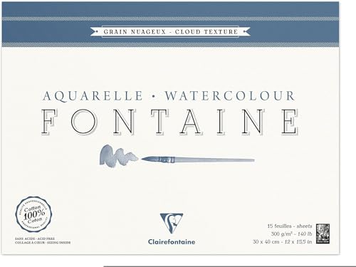 Clairefontaine 96422C Malblock, 4-seitig verleimt Aquarellpapier Torchon Wolke, Fontaine/Hadern, 30 x 40 cm, 15 Blatt, 300 g Packung, weiß Clairefontaine 96422C Malblock, 4-seitig verleimt Aquarellpapier Torchon Wolke, Fontaine/Hadern, 30 x 40 cm, 15 Blatt, 300 g Packung, weiß von Clairefontaine
