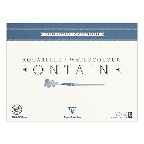 Clairefontaine 96424C Malblock, 4-seitig verleimt Aquarellpapier Torchon Wolke, Fontaine/Hadern, 42 x 56 cm, 15 Blatt, 300 g Packung, weiß von Clairefontaine