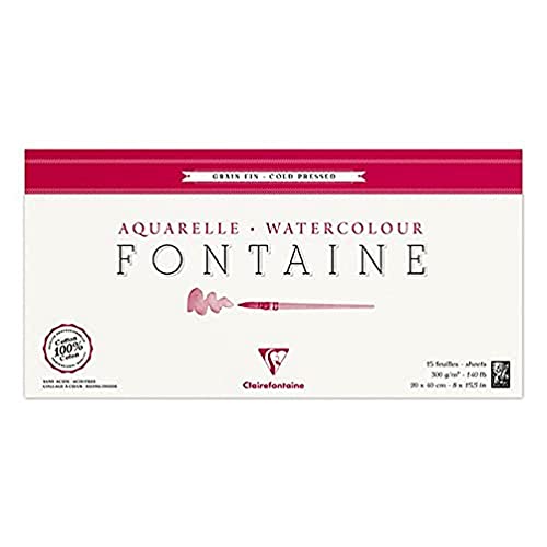 Clairefontaine 96437C Malblock, 4-seitig verleimt Aquarellpapier Feinkörnig, Fontaine/Hadern, 20 x 40 cm, Panorama-Format, 15 Blatt, 300 g Packung, weiß Clairefontaine 96437C Malblock, 4-seitig verleimt Aquarellpapier Feinkörnig, Fontaine/Hadern, 20 x 40 cm, Panorama-Format, 15 Blatt, 300 g Packung, weiß von Clairefontaine