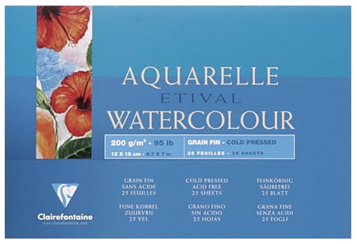 Clairefontaine 96452C Malblock, 4-seitig verleimt Aquarellpapier Feinkörnig, Etival/Zellulose, 12 x 18 cm, 25 Blatt, 200 g Packung, weiß Clairefontaine 96452C Malblock, 4-seitig verleimt Aquarellpapier Feinkörnig, Etival/Zellulose, 12 x 18 cm, 25 Blatt, 200 g Packung, weiß von Clairefontaine