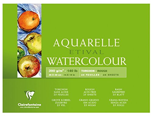 Clairefontaine 96463C Malblock, 4-seitig verleimt Aquarellpapier Grobkorn Torchon, Etival/Zellulose, 36 x 48 cm, 25 Blatt, 300 g Packung, weiß von Clairefontaine