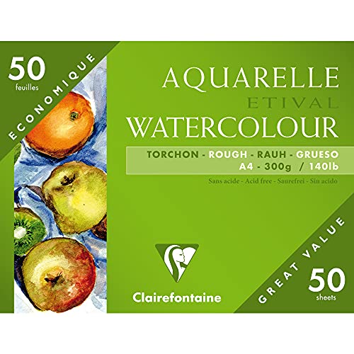 Clairefontaine 96465C Grobkorn Torchon Etival Aquarellpapier Mappe (mit 55 Bögen, 100% Zellulose, Großverpackung, besonders geeignet für Schüler oder Anfänger, DIN A4 21 x 29,7 cm, 250 g) weiß von Clairefontaine