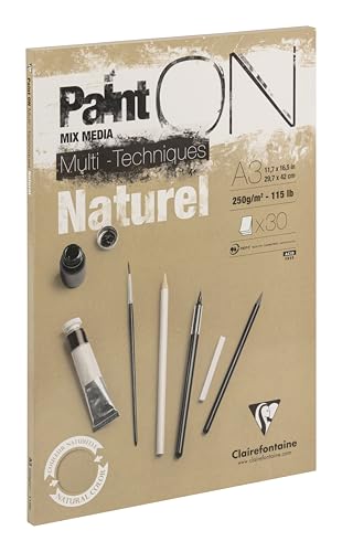 Clairefontaine 96541C - Malblock / Zeichenblock PaintON 30 Blatt, A3 29.7 x 42 cm 250g, Sand, 1 Stück von Clairefontaine