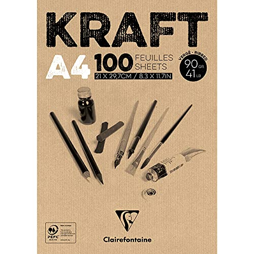 Clairefontaine 96545C Kraftpapier Block (geleimt, ideal für Trockentechniken, 100 Blatt, DIN A4, 21 x 29,7 cm, 90 g) braun von Clairefontaine