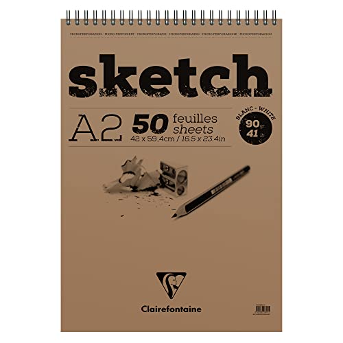 Clairefontaine 96601C Skizzenblock mit Doppelspirale Sketch-Papier, Din A2, 42 x 59 cm, 50 Blatt, 90 g Packung, weiß Clairefontaine 96601C Skizzenblock mit Doppelspirale Sketch-Papier, Din A2, 42 x 59 cm, 50 Blatt, 90 g Packung, weiß von Clairefontaine