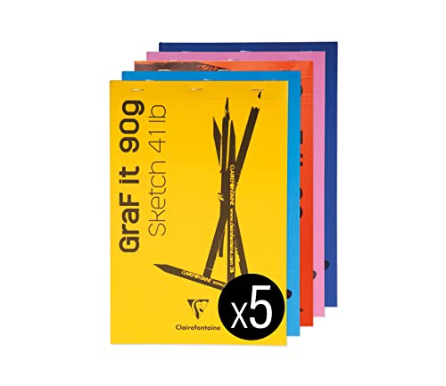 Clairefontaine 96623C - Packung mit 5 Zeichenblöcken GraF'it, DIN A5 14,8x21cm, kopfseitig geheftet, 80 Blatt mikroperforiert, abtrennbar 90g ideal für Skizzen & Schnellnotizen farbig sortiert, 1 Pack Clairefontaine 96623C - Packung mit 5 Zeichenblöcken GraF'it, DIN A5 14,8x21cm, kopfseitig geheftet, 80 Blatt mikroperforiert, abtrennbar 90g ideal für Skizzen & Schnellnotizen farbig sortiert, 1 Pack von Clairefontaine
