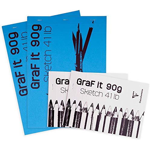 Clairefontaine 96661AMZC - Set mit 4 Zeichenblöcken kopfseitig geleimt Graf it, 2x DIN A4 + 2x DIN A5, 80 Blatt, blanko, 90g, 1 Set, farbig sortiert von Clairefontaine